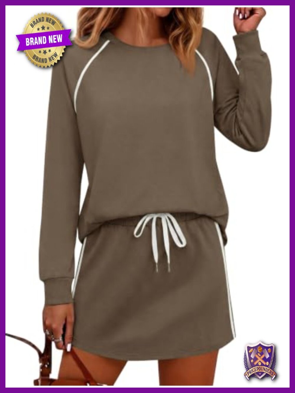 Womens 2 Piece Skirt Set Long Sleeve Tee & Skort Tennis Outfit